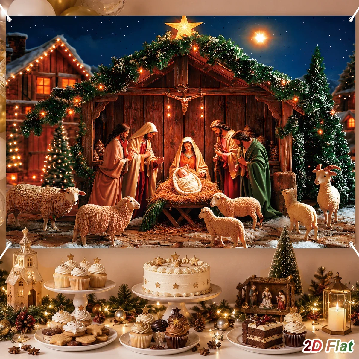 Nativity Scene Tapestry Backdrop Merry Christmas Decor for Home 2026 Birth of Jesus Background Navidad Natal New Year 2027