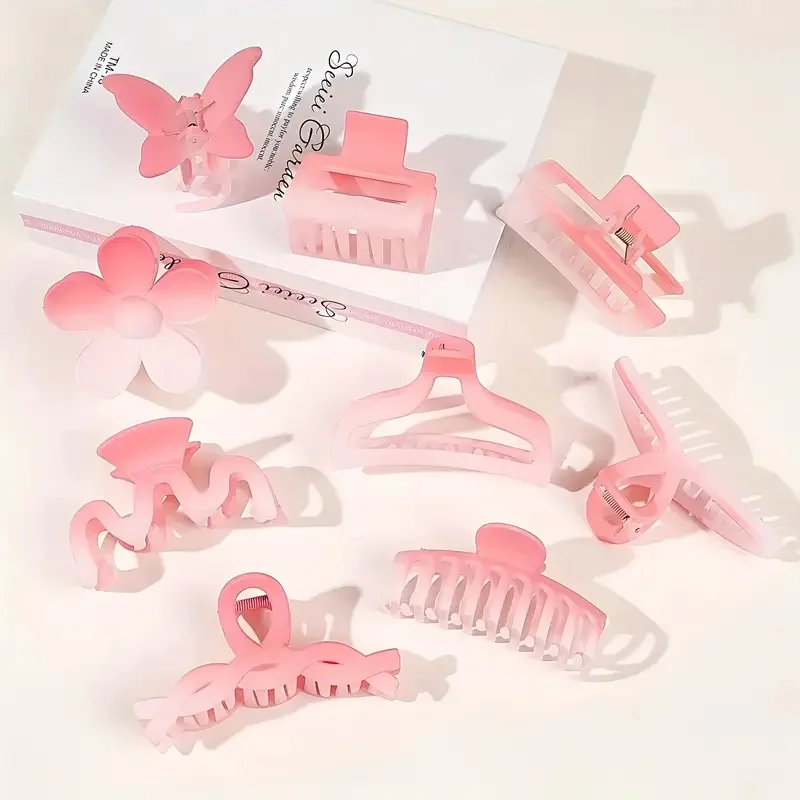 8-teiliges polychromes Haarspangen-Set, gefrostete Hai-Klauenklammer, süße Damen-Kopfbedeckung für Hochsteckfrisur, tägliches Tragen, Valentinstag-Haar-Accessoires – Detail 2