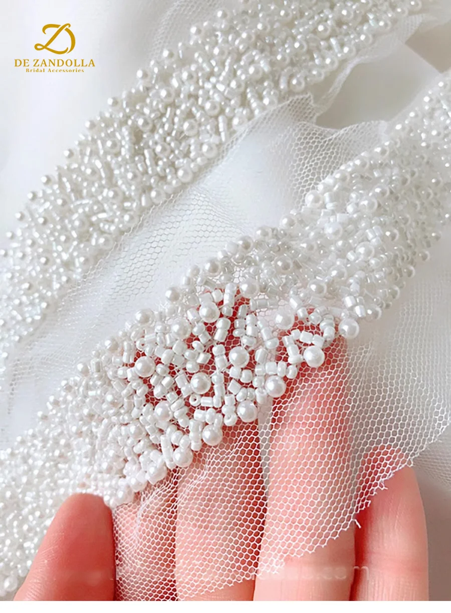 2 Yards Silver Champagne Beads Lace Trim Handmade Sewn Pearls for Bridal Wedding Dress, Fashion Clothes Patch Accessories