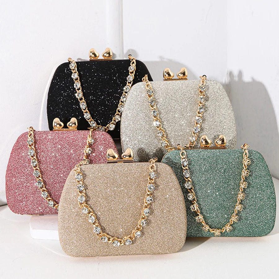 

Luxury Diamond Handbag Shiny Banquet Clutch Purse Chains Crossbody Bag For Women Square Bags Wedding Party Dress Evening Bag Sac