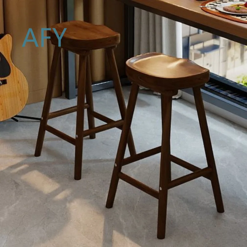 Solid Wood Stools for Home Bar Island Dining Table High Stools for Front Desk Reception Bar Chairs for Restaurant Café Bar