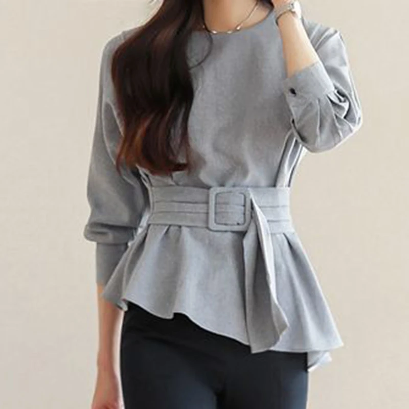 Top women's summer round neck design sense niche waist cinched seven quarter sleeve shirt women's shirt