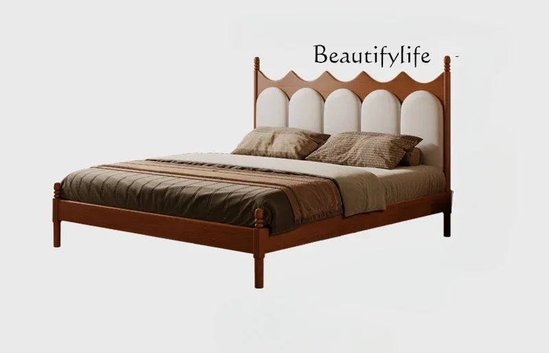 A BedFrench Retro Solid Wood Bed Master Bedroom 1.8 Meters Double Bed American Medieval Cherry Wood Bedroom Queen