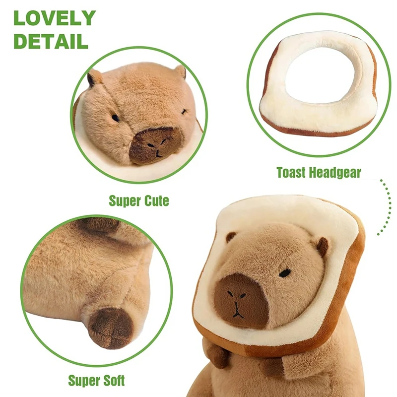 Cute Capybara Plush Pillow With Wearable Toast Headwear Kawaii Bread Capybara Stuffed Animals Toys Hugging Gifts