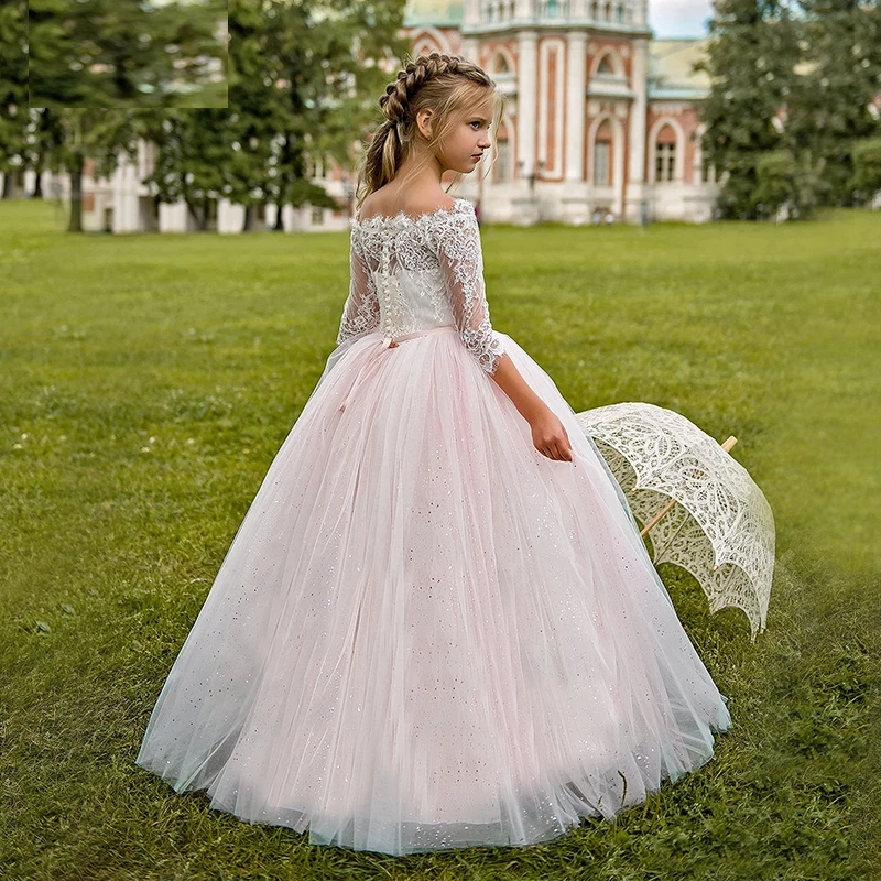 Flower Girl Dress Female Princess Skirt Ball Children Wedding Host Piano Performance Long Sleeve