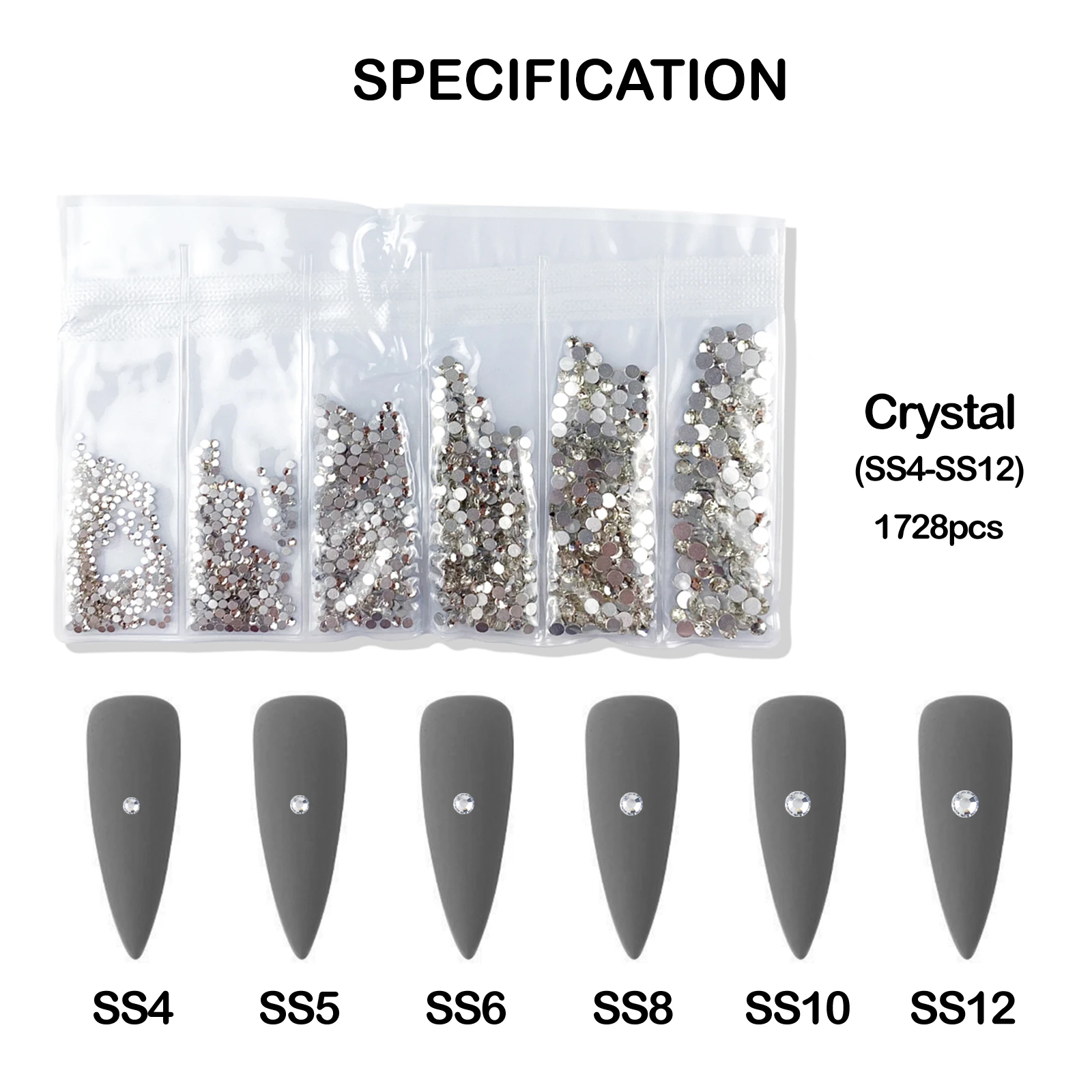 Mix Maten Nail Art Steentjes Kleurrijke Crystal Strass Flat Back Non Hotfix Steen Diamanten Voor 3d Nagels Decoraties 1728 Stuks