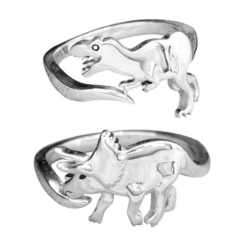 Bagues de dinosaure couleur argent, anneaux réglables d\'ouverture, meilleur cadeau d\'amour, anneau en forme d\'animal pour femmes et hommes, Style