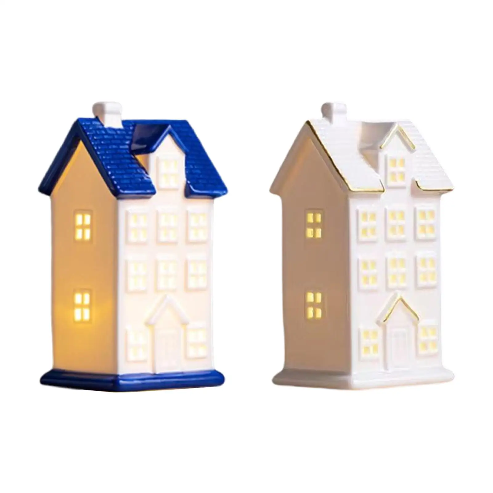 Lighted Cottage Figurine Christmas Village Buildings for Indoor Fireplace
