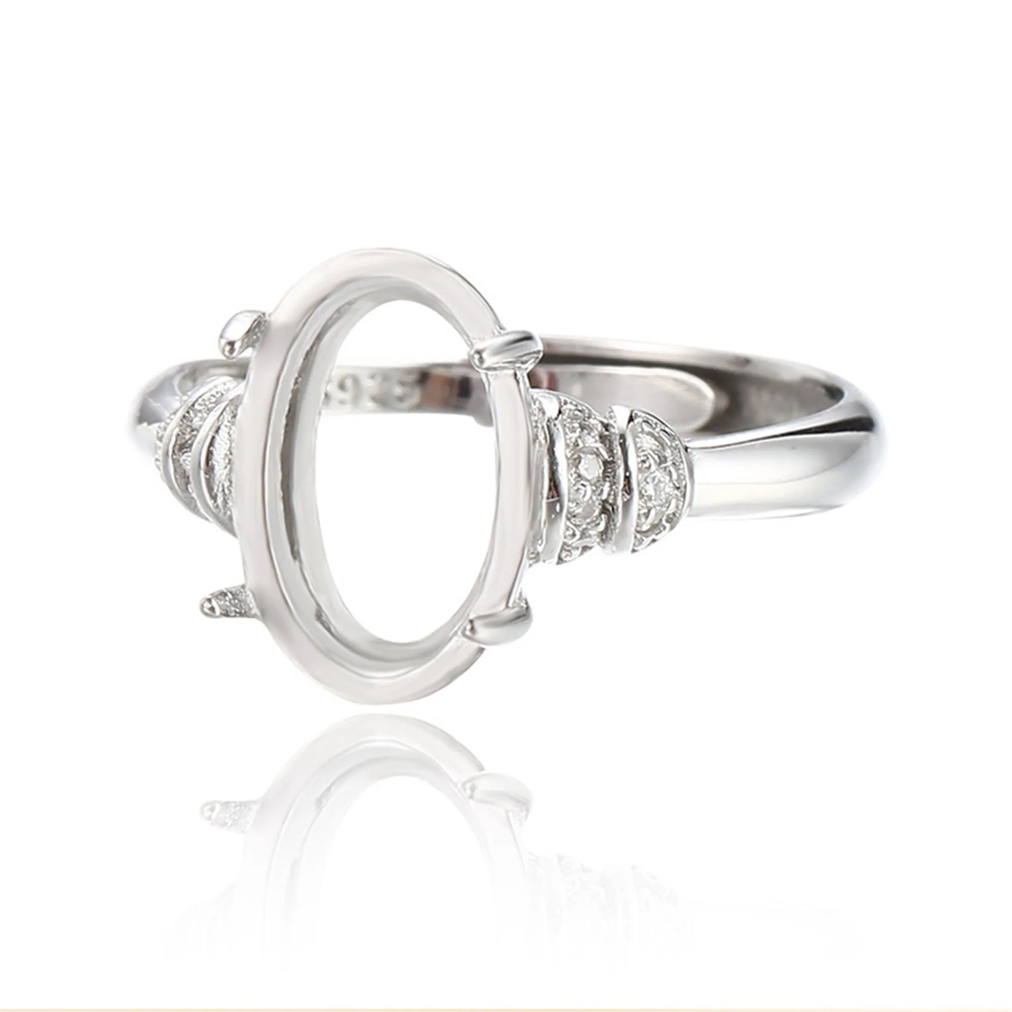 Ring Blank for 8x12mm Oval Cabochons White Gold Plated 925 Silver Zircon Ring Base Adjustable Ring Setting