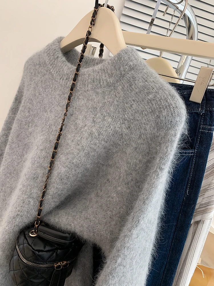 Pull Vintage en Tricot pour Femme, Vêtement de Couleur Unie, à la Mode, Nouvelle Collection Automne 2024