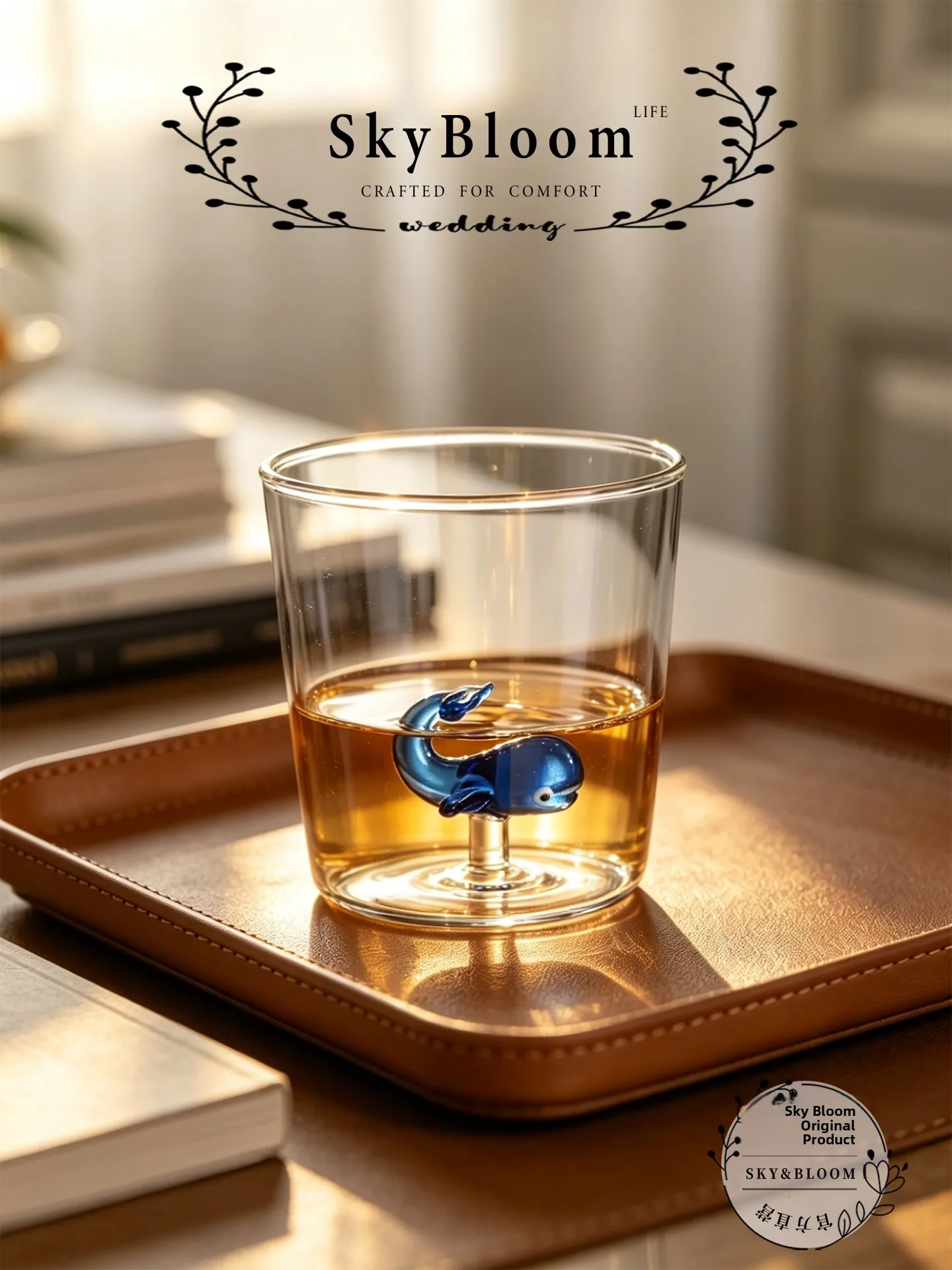 SkyBloom Whale Shaped Glass Whiskey Cup Creative Personalized Decorative Beverage Glasses Handmade Craftsmanship Drinkware