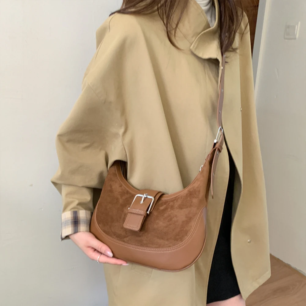 Underarm Bag, Women's New Versatile Retro Single Shoulder Diagonal Crossbody Bag, Large Capacity Frosted Saddle Bag