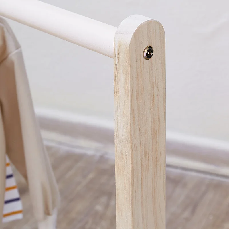 Perchero plegable de madera maciza para niños, piso de secado de ropa para el hogar, balcón, dormitorio, perchero simple de un solo poste