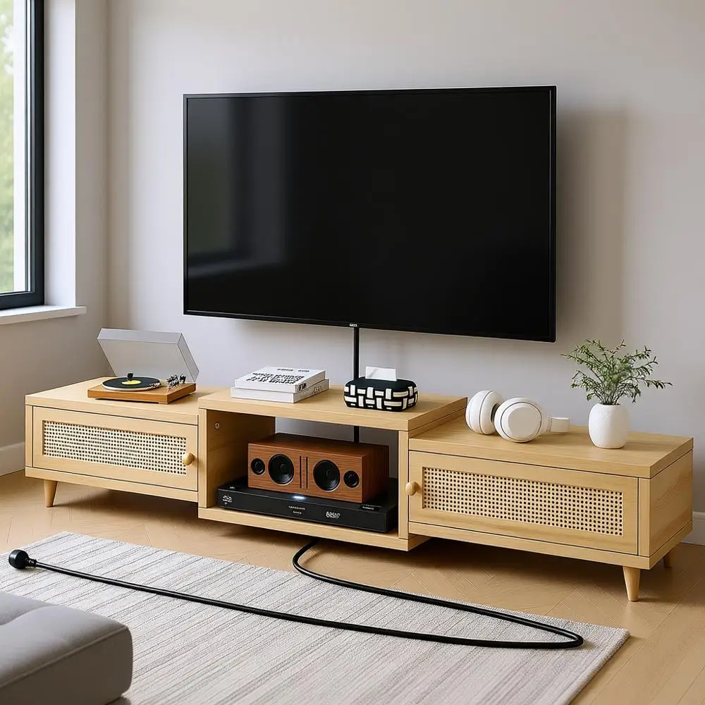 

Floating TV Stand for 55 Inch TVs, Wall Mount Shelf, Media Storage, Living Room/Bedroom, Natural Finish