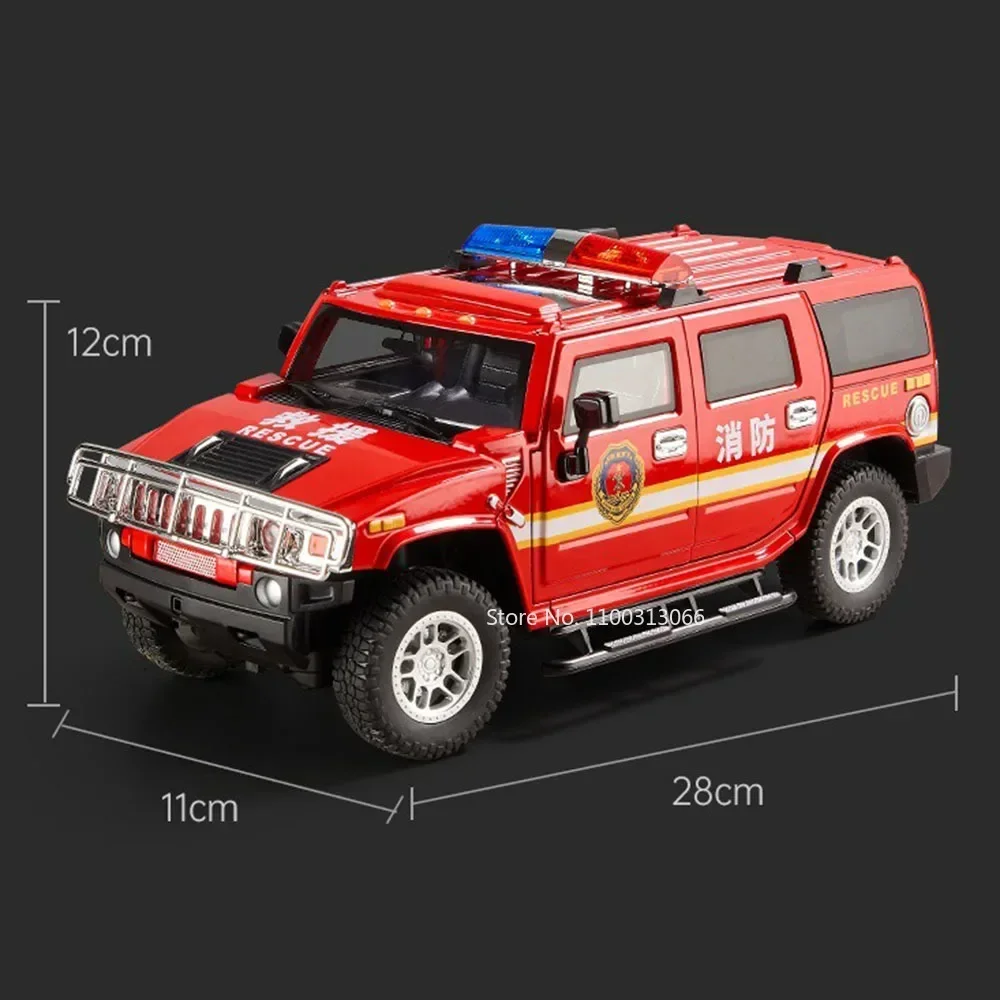 

1:18 H2 Cars Toys Models Rubber Tires Miniature Police Car Light Sound Wheel Steering Fire Engine Perfect Gifts for Boys