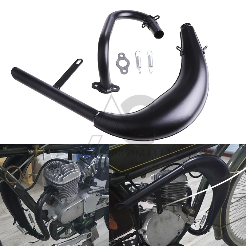 Silenciador de escape de tubo negro apto para Motor de Gas de bicicleta de 2 tiempos 50 80cc tubo de escape curvo piezas de bicicleta de Motor