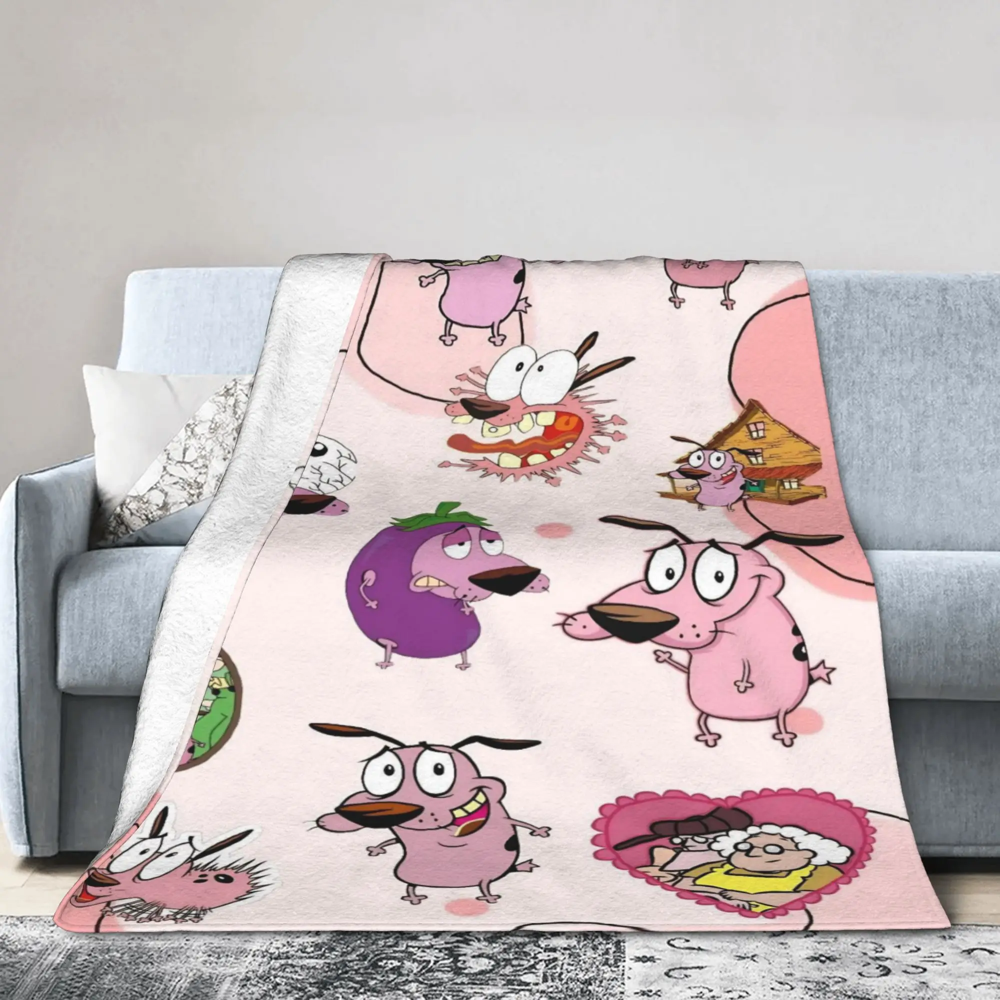 Couraged Cowardlys Dogs Knitted Blankets Cartoon Flannel Throw Blanket Bedding Couch Portable Soft Warm Bedsprea,