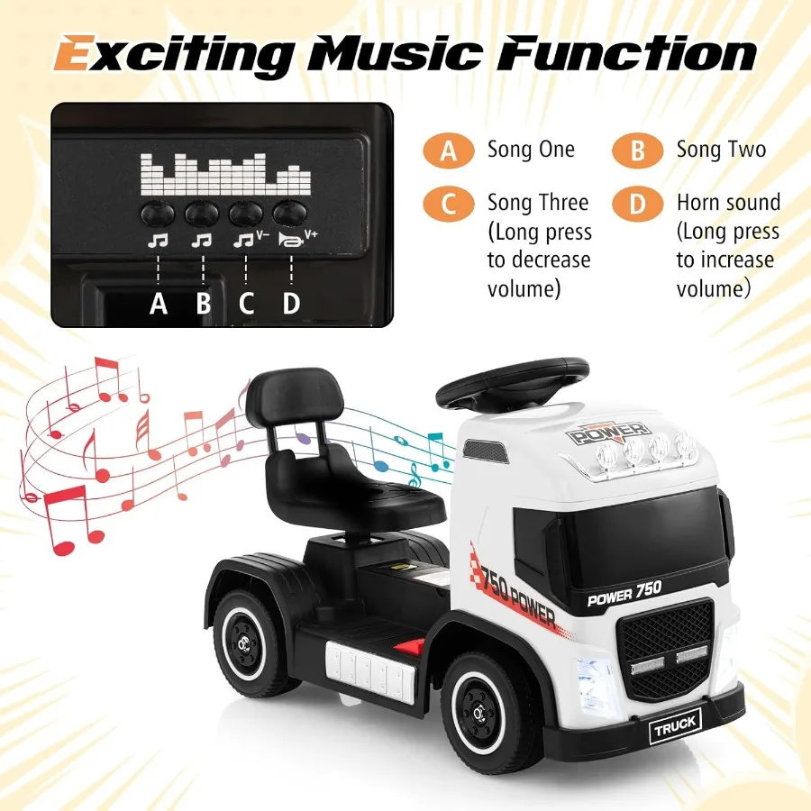 電動乗用玩具 プッシュカー 6V 足踏み式 幼児向け ライト 音楽 高さ調節可能 バッテリー駆動 乗用トラック