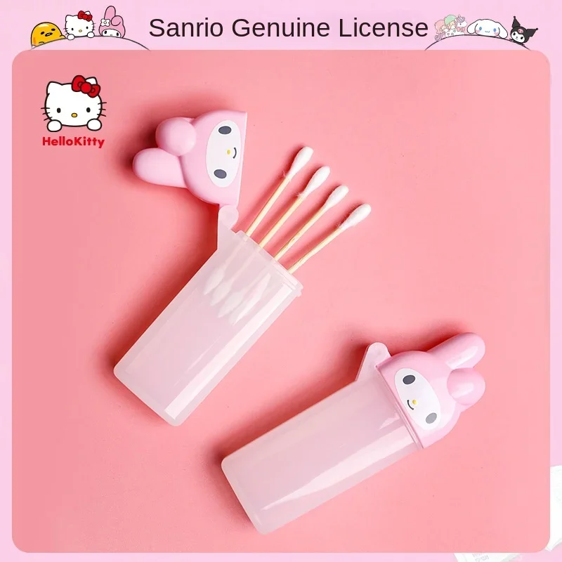 Sanrio Storage Box Animation Hello Kitty My Melody Toothpick Makeup Cotton Swab Portable Travel Mini Container Children's Gift