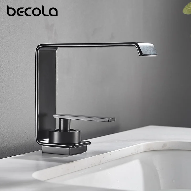 

Becola Waterfall Bathroom Faucet Basin Faucets Black Sink Taps Single Handle Cold And Hot Water Mixer Tap For