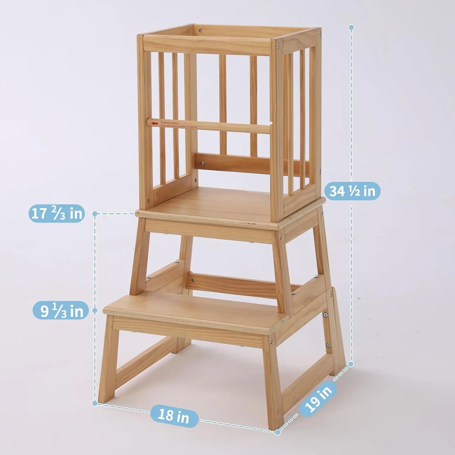 2026 New Kids Kitchen Step Stool Toddler Learning Tower, Anti-tip Safety Structure, Adjustable Height Natural Wooden Helper