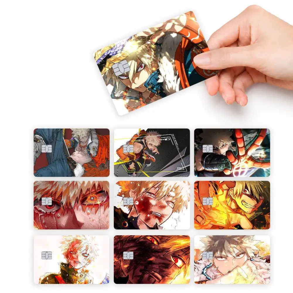 Cartoon Character Katsuki Bakugo  4pcs Credit Card Skin Stickers Suitable for Bank  Transit Pass Decorative Cover