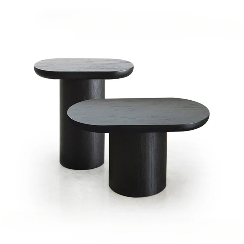 

Simple model room sofa oval black solid wood texture combination side table