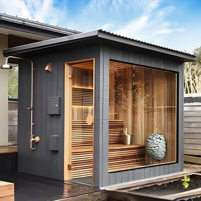 ساونا خشبية صلبة مربعة تقليدية، غرفة صحية للسبا للحمام البخاري، موقد كهربائي، موقد خشب بالأشعة تحت الحمراء #5