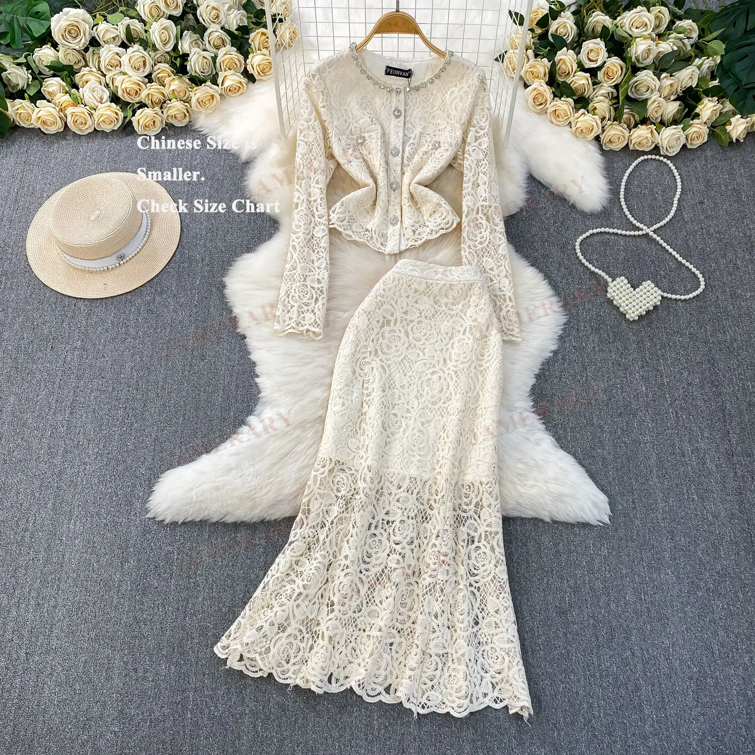 

Лето-Осенние кружевные длинные платья, комплект из двух предметов с вышивкой, женские куртки с бриллиантами, юбки-миди, костюмы, вечерняя вечеринка, наряды из 2 предметов