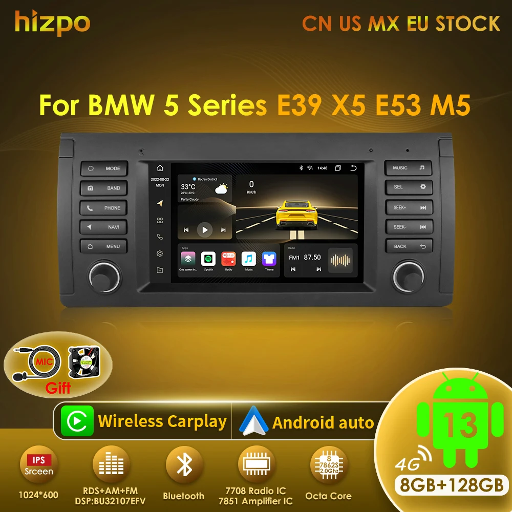 Hizpo Android 13 7 Inch Car Intelligent System Radio Stereo With Screen For BMW E53 5 Series E39 M5 1995-2003 Carplay Multimedia