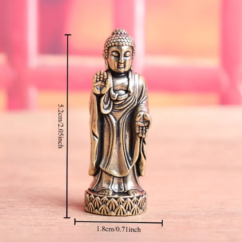 Vintage Brass Buddha Figurine, Traditional Chinese Standing Buddha Statue With Lotus Base,Oriental Craft
