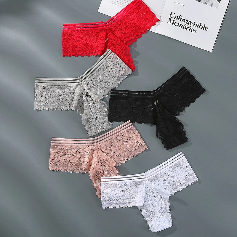 

3PCS Women Underwear Sexy Thongs Lace G-string Lady Brief Solid Color Underpants Low Waist Panties Temptation Intimates Lingerie