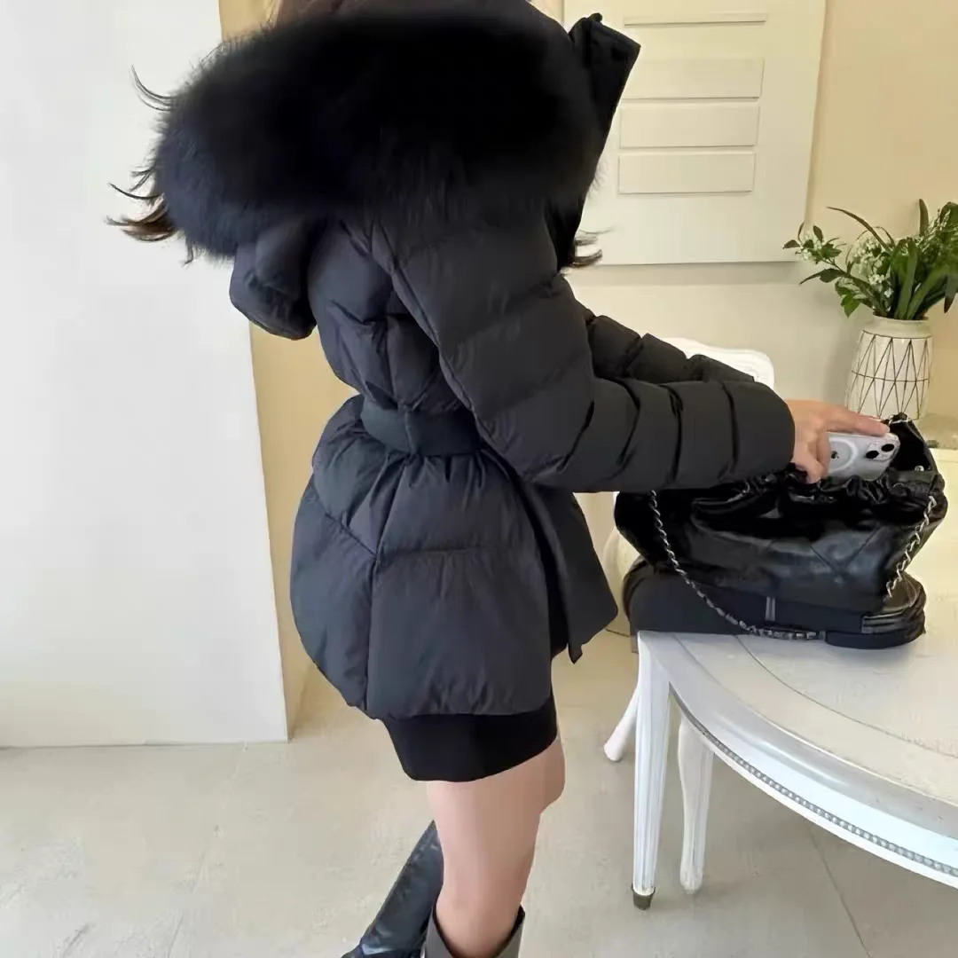 Korean New Winter Slim Waist Fitted Plus Size Thick Down Cotton Parkas Women Big Fur Collar Warm Coat Fashion Trendy Warm