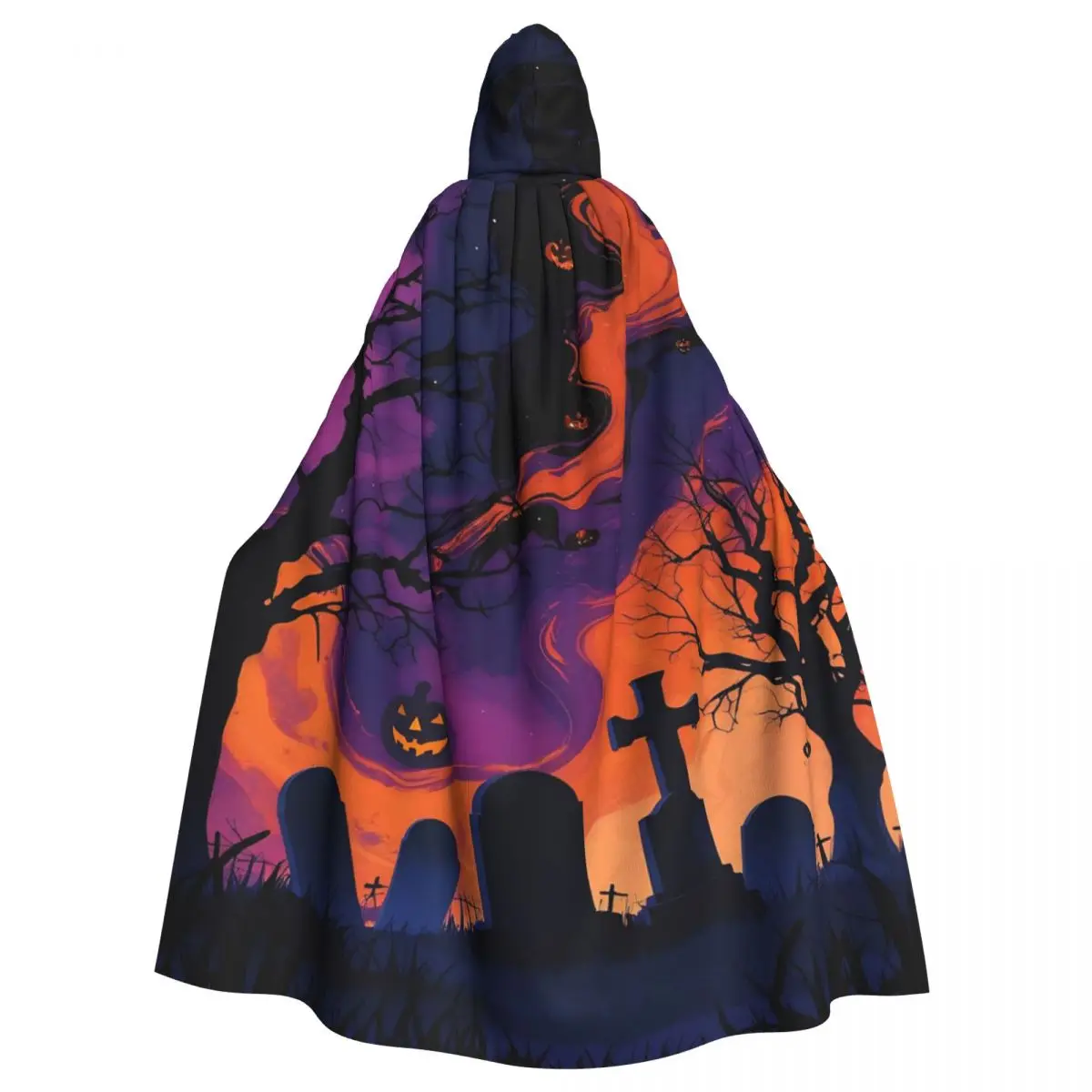 Happy Halloween Cartoon Long Hooded Cloak for Women Men Cosplay Cape