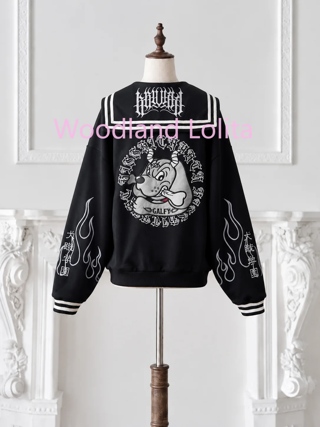 Spring Autumn Japanese Dark Gothic Coat Women Sailor Collar Print Preppy Style Sweatshirt Vintage Y2K Harajuku Oversized Coat