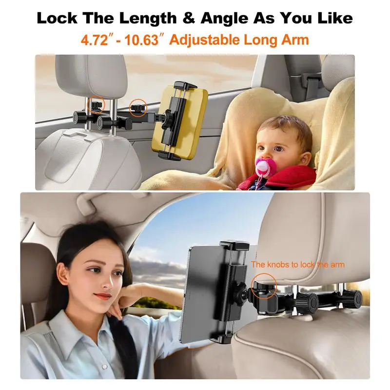 Solid Car Headrest Tablet Holder Tablet Car Holder For Kids Double Axis Extension Arm Retractable Rear Seat Phone Car Mount