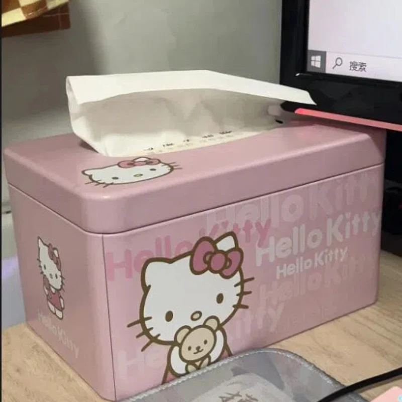 22Cm saniris Cartoon Kawaii Hello Kittys Bow Tissue Box scatola di fazzoletti scatola di immagazzinaggio del tessuto scatola di immagazzinaggio in