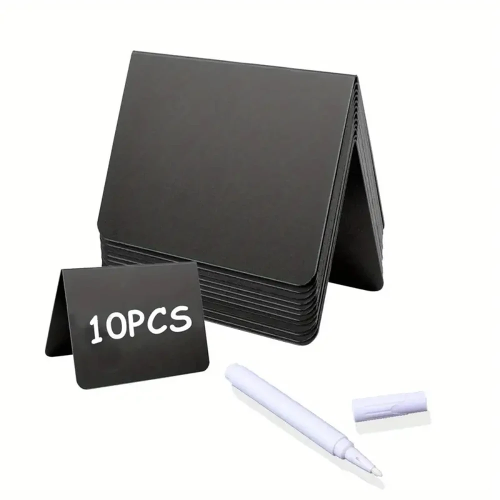 

10 Pack Reusable PVC Mini Chalkboard Signs Vertical Desktop Message Boards Erasable Price Tags for Retail/Cafe/Office