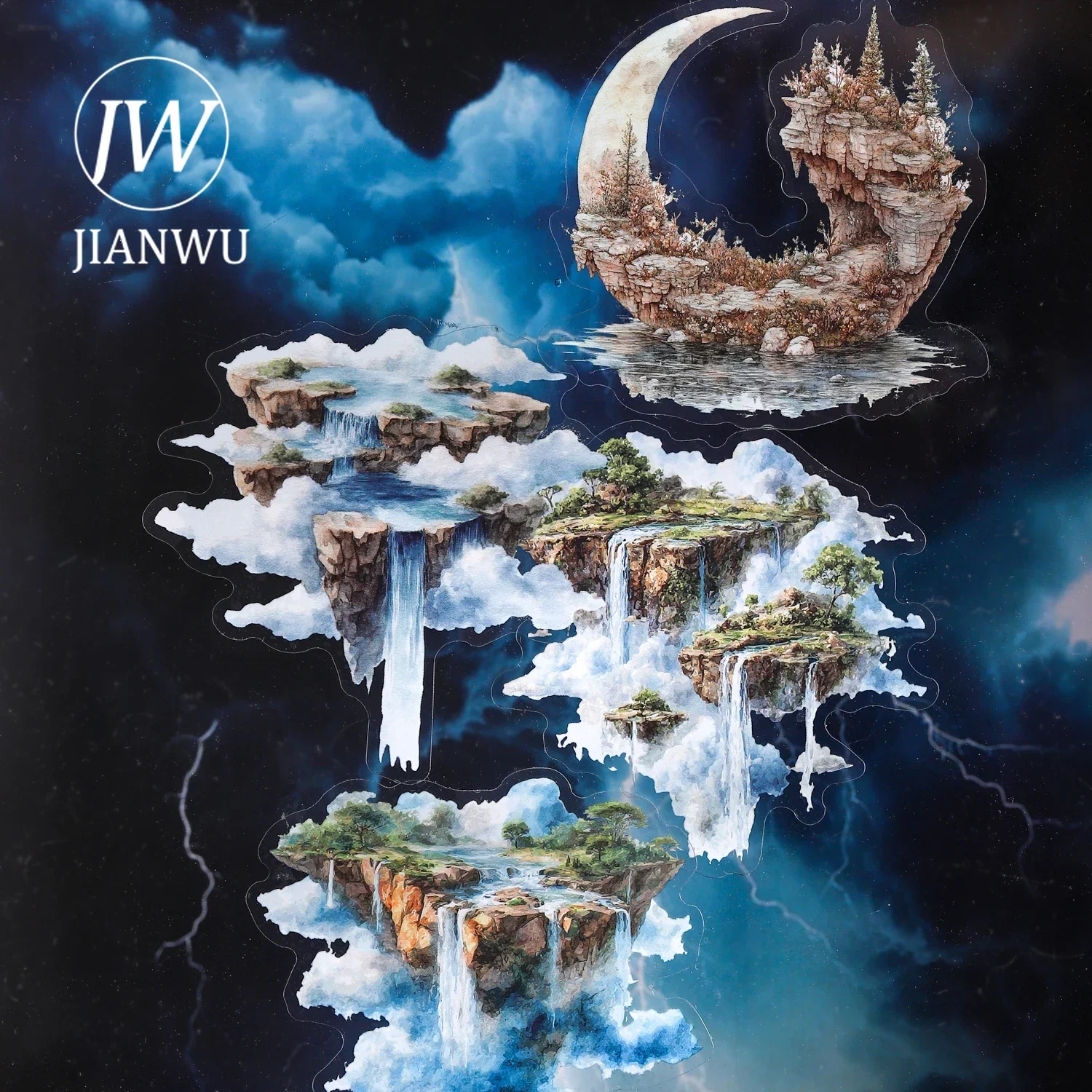 JIANWU Vintage Lightbulb Coast Island Time Landscape Material Collage Scrapbooking PET Sticker Creative DIY Journal Stationery