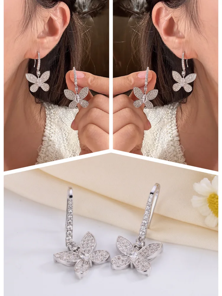 Pendientes clásicos de mariposa fantasma con circonita para mujer, plata pura 925, regalo de joyería de Boutique de moda