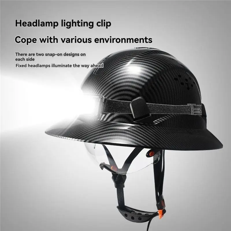 【MUST-HAVE】CE Carbon Fiber Full Brim Safety Cap With Goggles Anti-Collision Construction Engineer Breathable Work Cap