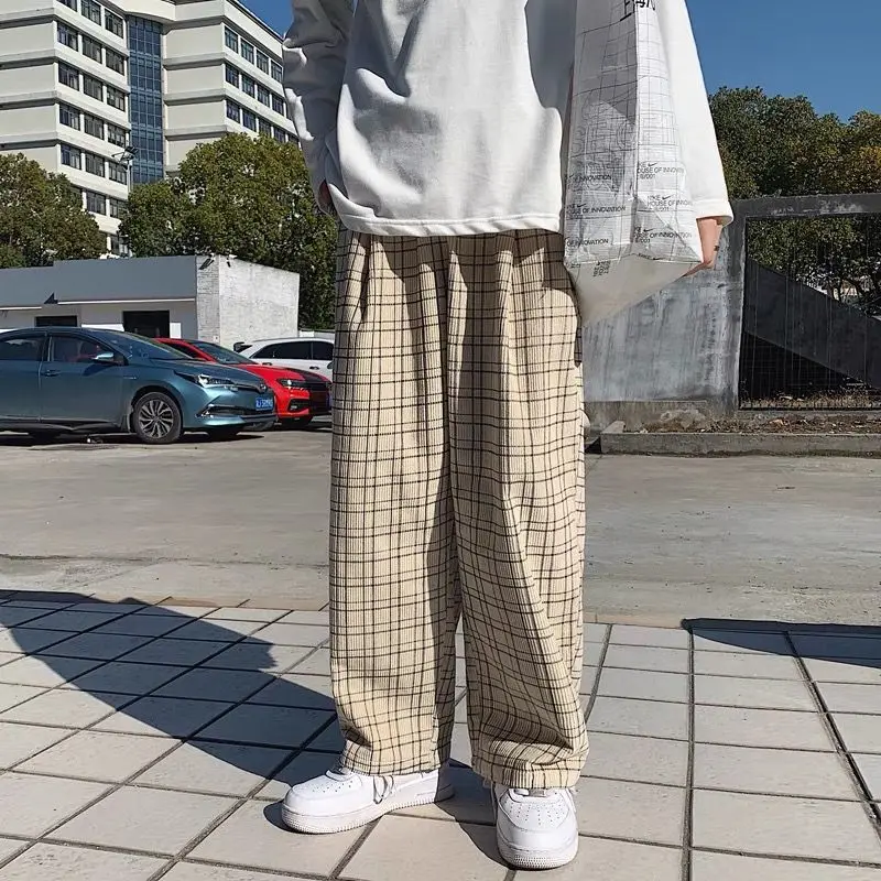 Niche Design High-end Chic Plaid Student Sweatpants Women's Loose Corduroy Wide-leg Trousers