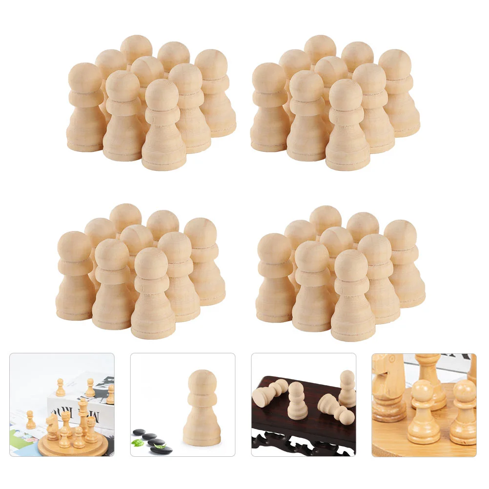 50 Pcs Wooden Chess Pieces Painting Crafts Game Accessories DIY Peg Dolls Child