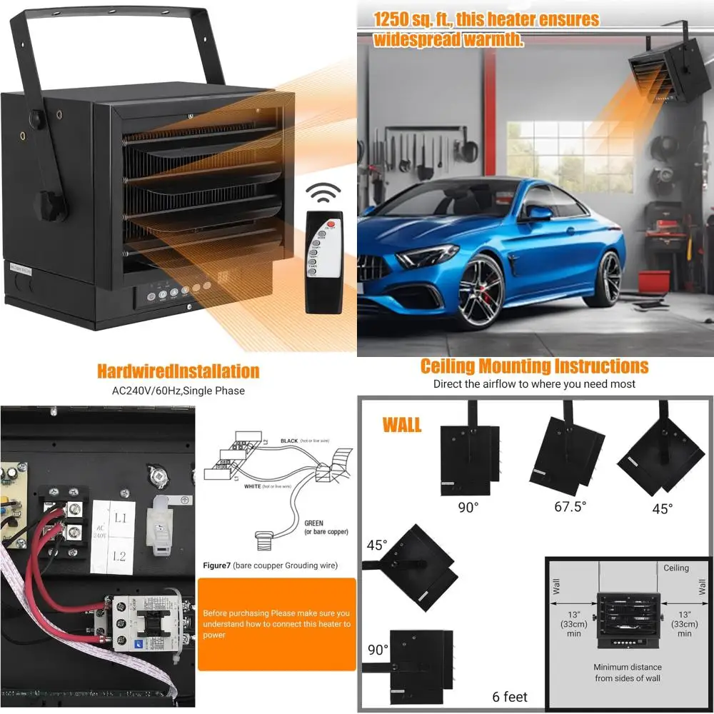 

Проводной обогреватель для гаража мощностью 7500 Вт с 240 В, цифровым таймером, дистанционным управлением, 12-часовая работа для мастерских