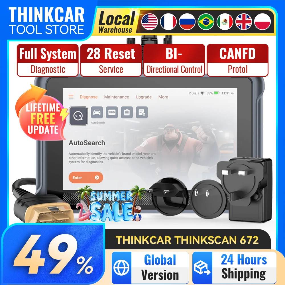 Thinkcar Thinkscan 672 Herramientas de Diagnóstico para Automóviles, Escáner OBD2 de Sistema Completo, 28 Funciones de Reinicio, Control Bidireccional, Herramientas Thinkcar San 2024