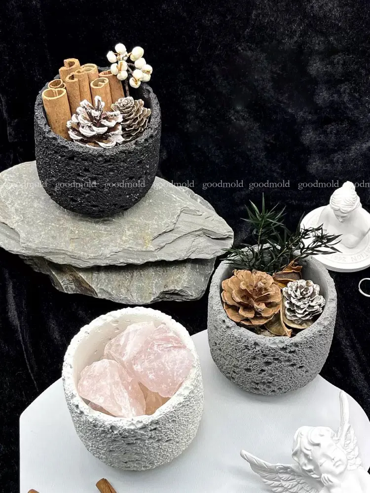 Moon Texture Concrete Candle Vessel Mold Silicone Mold for Cement Pot Round flower pot mold Aroma plaster Container mold