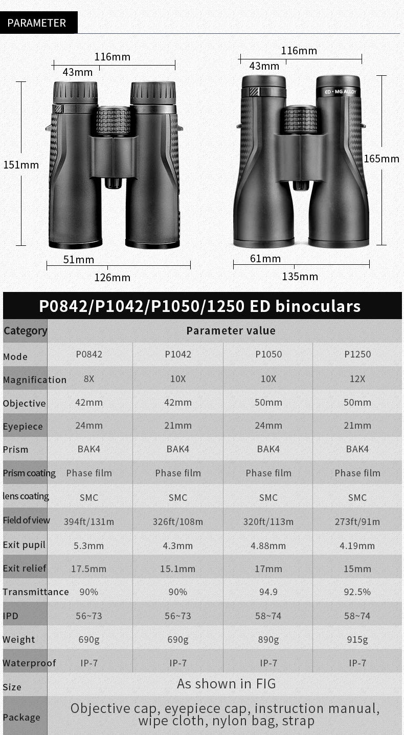 Shuntu ED Ferngläser 8X42/10X42/10X50/12X50 für Erwachsene, wasserdicht und beschlagfrei, Hochleistungsferngläser für Jagd, Camping, Vogelbeobachtung – Detail 5