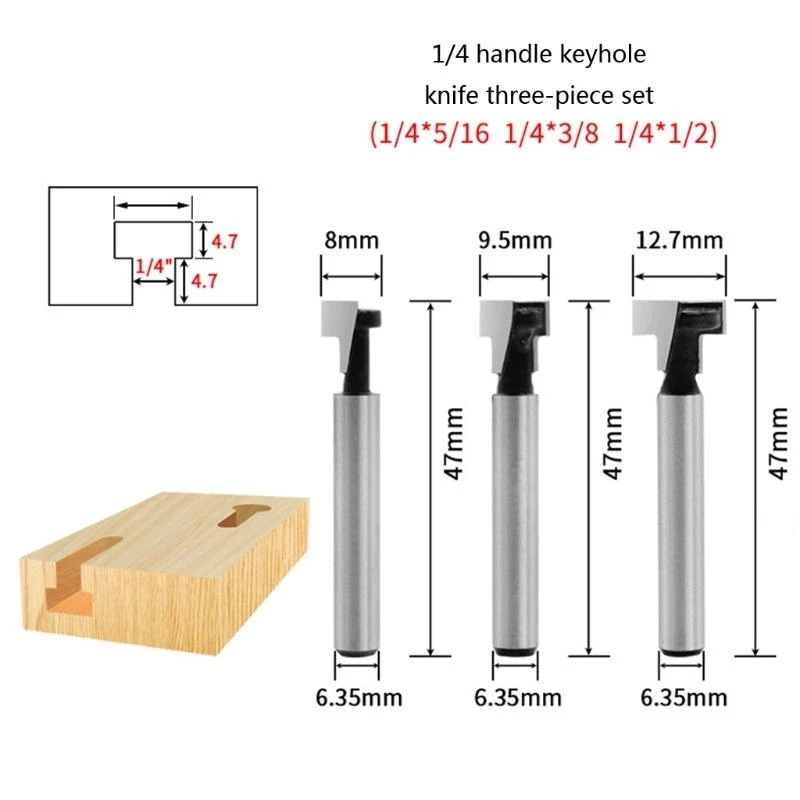 A2BE 3pcs 1/4 Inch 6mm Shank for T Slot Router Bit Set Bolt for Key Hole Bits Keyhole Woodworking Milling Cutter Tool