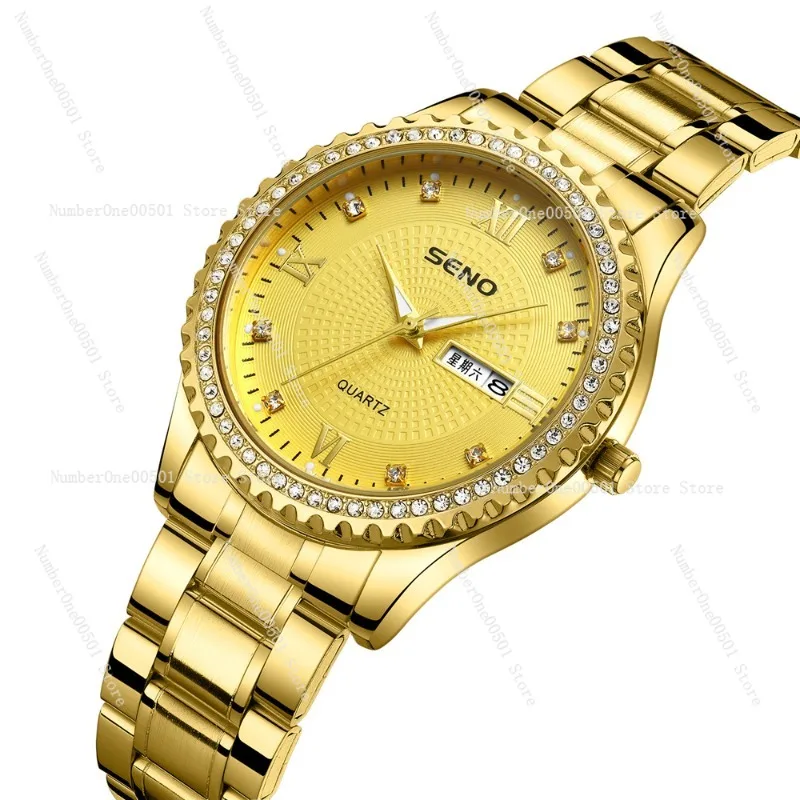 

SENO Chennuo золотые часы мужские модные инкрустированные бриллиантами циферблат ночник стрелки двойной календарный механизм