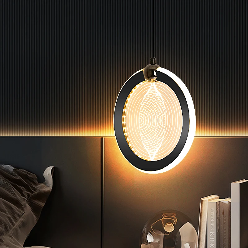 

Modern Pendant Lamp Round LED Crystal Pearl Black Frame Chandelier Minimalist Design for Bedroom Living Room Hallway Lighting